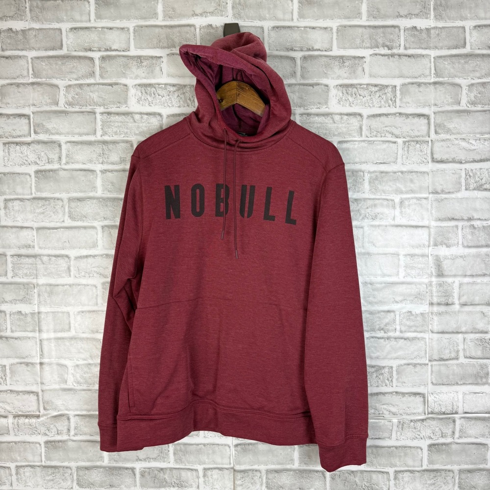 NOBULL Mens Heathered Burgundy Pullover Hoodie Logo Training Sweatshirt Size L